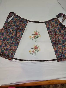 Vintage Apron Floral Stencil Painted White Purple Geen Orange One Size - Picture 1 of 12