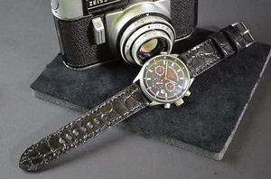 CORREA RELOJ 22 20 18 MM NEGRA GENUINA PIEL ALIGATOR CONCHA REDONDA MA STRAP - Picture 1 of 12