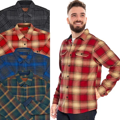 Camisa de franela para hombre a cuadros a cuadros bolsillos calentadores de mano de peso pesado Foto 1 de 4