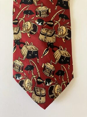Corbata para hombre Orvis corbata seda satinado rojo equipo de pesca carretes señuelos hechos en EE. UU. 57" Foto 1 de 4