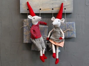 CHIC ANTIQUE Weihnachtsmäuse Noa & Noel Maus 2er Set sitzend Rot Grau 38 cm NEU! - Bild 1 von 2