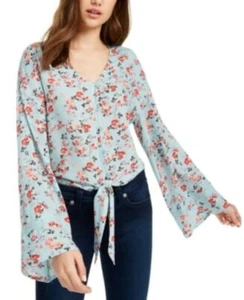 MSRP $39 Freshman Juniors' Floral Print Tie-Waist Blouse Size Large - Picture 1 of 1