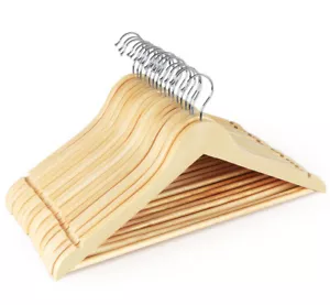 16pcs. Kleiderbügel Holz Natur mit Steg Stange Garderoben Bügel Hose Jacken - Bild 1 von 13