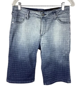 Liverpool Bermuda Shorts Size 12 Blue Denim White Print New - Picture 1 of 10