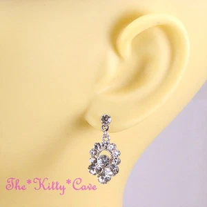 Brillantes pendientes colgantes vintage decorativos con racimo ovalado de plata con cristales de Swarovski - Imagen 1 de 6