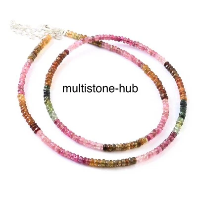 Collar de piedras preciosas con cuentas rondelle facetadas de turmalina natural de 17 pulgadas Foto 1 de 4