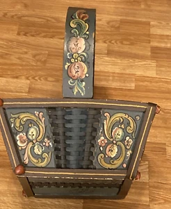 Beautiful Vintage Norwegian Handmade Rosemal Wooden Basket with Woven Sides 1966 - Picture 1 of 11