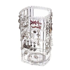 360 Rotating Clear Earring Holder 4 Tiers Jewelry Organizer Stand Rack