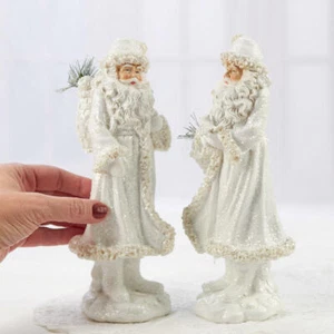 Set of 4 Snowy Ceramic 9-1/4" Tall Santa Figurines - Picture 1 of 3