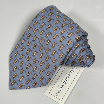 Галстук мужской Vineyard Vines 100% шелк синий с принтом льва Dreyfus новый с ценниками - Изображение 1 из 4
