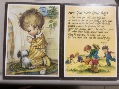 VTG Wendy Lyn Wall Plaque “HOW GOD MADE LITTLE BOYS” Poem  Art 2 PIC's NEW - Image 1 of 3