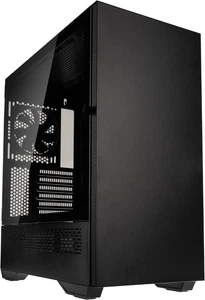 Etui na komputer Stronghold Prime Midi Tower - czarne z oknem ze szkła hartowanego i ulepszonym - Zdjęcie 1 z 12