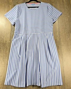 Draper James Kleid Damen XXL Blau Gestreift Kurzarm A Linie Taschen Preppy - Bild 1 von 10