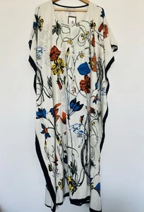 WINLAR Long Satin Floral Kaftan One Size Drawstring Waist Beach Vacation Resort - Picture 1 of 9
