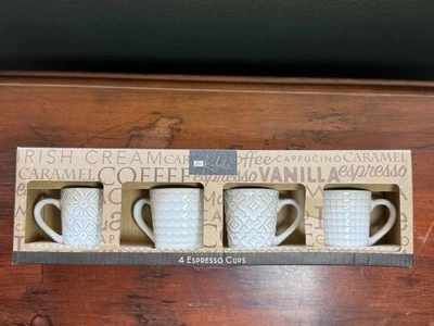 La Rochelle Whitewashed 4 Cup Set Ceramic Espresso Cups NIB - Image 1 of 4