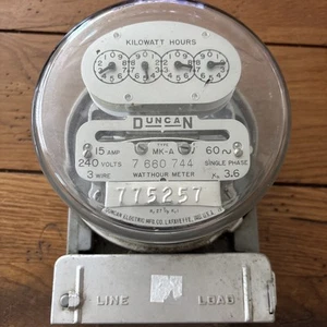 Duncan Electric Watt Hour Meter 15 Amp 240 Volts 3 Wire 7-660-744 Untested - Picture 1 of 9