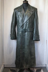 Vintage 50's Green German heavy leather trench great coat large revival quality - Picture 1 of 21