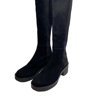 Botas hasta la rodilla Stuart Weitzman Gotham negras de gamuza para mujer talla 7,5B tacón grueso Foto 1 de 4