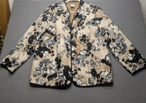 Alfred Dunner Jacke gesteppt vorne offen geblümt Damen 16W schwarz beige grau - Bild 1 von 4