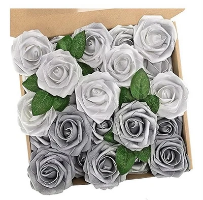 Flores artificiales de boda para pastel hágalo usted mismo decoración de fiesta plateado blanco Foto 1 de 4