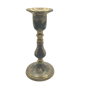Vintage India Floral Enamel Brass Bronze Candlestick Holder 6.5” X 3” Tarnished - Picture 1 of 24