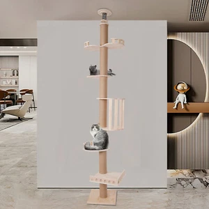 Wood Cat Tower, Tall Cat Tree with Sisal Posts,Cat Scratching Tree, Cat Condo - Picture 1 of 24