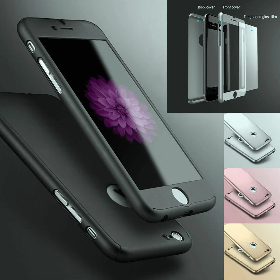 Case Apple iPhone Hybrid 360 Shockproof Luxury Thin Cover se 5 6 7 plus tempered - Image 1 of 4