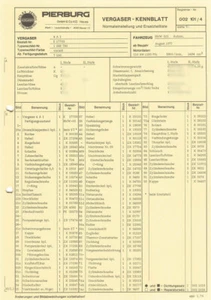 Datos de ajuste hoja de datos lista de piezas de repuesto carburador Solex 4A1 BMW 525 - E17703 - Imagen 1 de 2