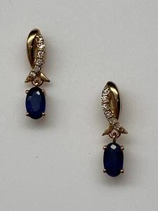 Ohrhänger 10 Karat Gelbgold ovale Form Saphir und Diamant Neu September - Bild 1 von 11