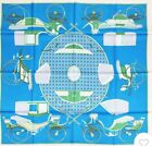HERMES Carre 90 Silk Twill Scarf Foldable Canopy Carriage Blue x Yellowish white