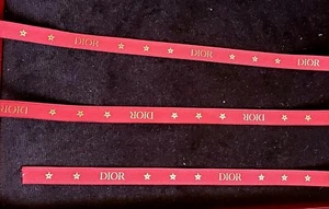 2 Yards (72 inches) Christian DIOR Red w/Gold Logo & Stars 1/2" Width Ribbon - Picture 1 of 2