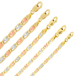 14K Solid Yellow Rose White Tri Gold 2.6mm-6mm Valentino Chain Bracelet 7" 8" 9" - Picture 1 of 72