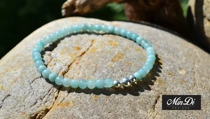 Pulsera elástica con plata esterlina y amazonita. Hecho a mano. - Imagen 1 de 3