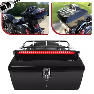 Motorcycle Trunk Tail Box Luggage Trunk w/Backrest Light For Harley Yamaha Honda - Picture 1 of 12