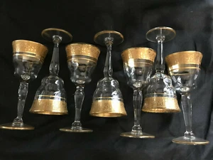 RARE VINTAGE "7" WINE CORDIALS GLASTONBURY - LOTUS, RAMBLER GOLD ETCH - Picture 1 of 4