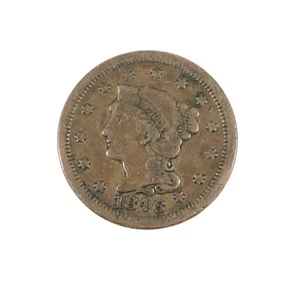 USA: 1846 Braided Hair Large Cent Coin  - Picture 1 of 3