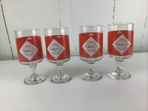 Vintage Tabasco Hot Sauce Footed Glasses Goblets Lot of 4 Tabasco Glassware - Picture 1 of 14