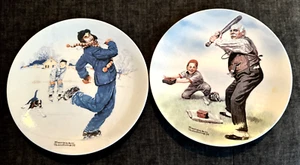Norman Rockwell Collectible Plates Set of 2 Ice Skating with Grandpa & Batter Up - Picture 1 of 5