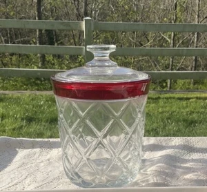 INDIANA GLASS GAZEBO BARREL JAR RUBY FLASH DISCONT Ice Bucket With Lid - Bild 1 von 7