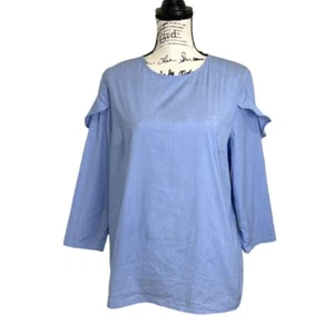 J. Mclaughlin Womens Top Blue Ruffled 3/4 Sleeve Cotton Stretch Career Size M - Picture 1 of 8