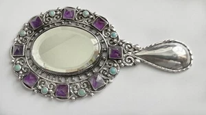 RARO SPECCHIO ARGENTO STERLING MATL SPECCHIO SMUSSATO AMITETESTA TURQUIOSA Matilde Poula - Foto 1 di 4