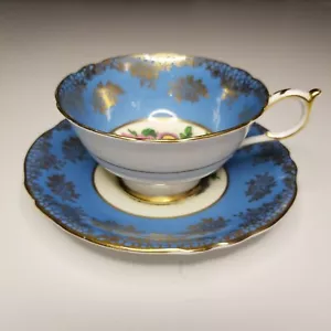 Paragon Turquoise Blue & Gold with Flower Bouquet Cup & Saucer Double Warrant - Picture 1 of 7