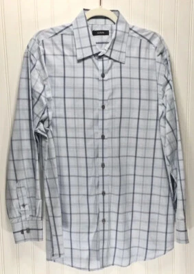 Camisa de vestir a cuadros azul manga larga ALFANI para hombre talla XL Foto 1 de 4
