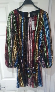 Ladies LIPSY LONDON UK 12 Multicoloured Stripe Sequin Dress Belt £62 - Picture 1 of 4