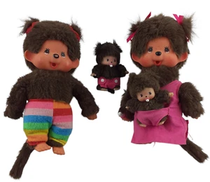 Monchhichi Familie Mama, Papa und 2 Babys ca. 20 + 6 cm Sekiguchi RAR - Bild 1 von 3