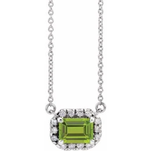 Collar blanco de 14 K 6x4 mm peridoto natural y 1/5 CTW diamante estilo halo de 18 - Imagen 1 de 2