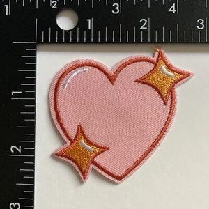 Pink Heart Patch Love Stars Iron On Embroidered - Picture 1 of 3