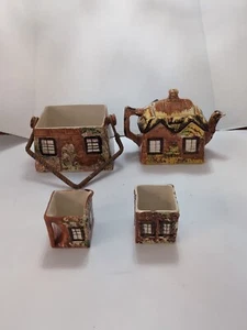 Vintage 1940s Price Bros Cottage Ware Teapot Sugar Creamer Biscuit Cookie Jar - Picture 1 of 4