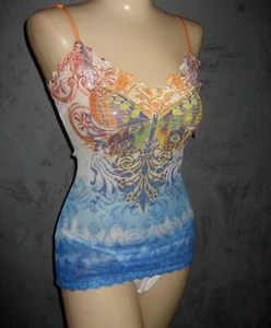 Claire Pettibone Spitze Schmetterlinge Cami Tank Ocean + Bella weiß TANGA 36 M neu - Bild 1 von 16
