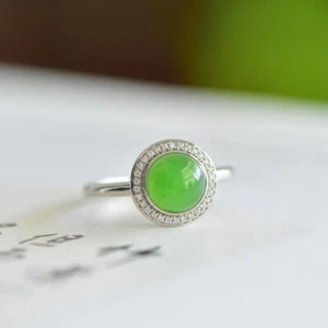 Silver inlaid Hetian Jade Rings Green Jade Ring ladies Fine Jewelry Certificate - Picture 1 of 6